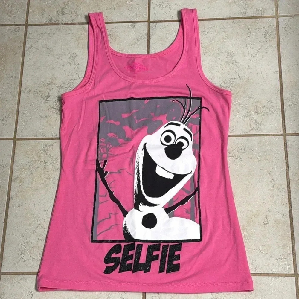 Large FROZEN Pink OLAF “SELFIE” Tank Top